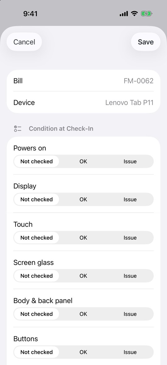 Device check-in checklist