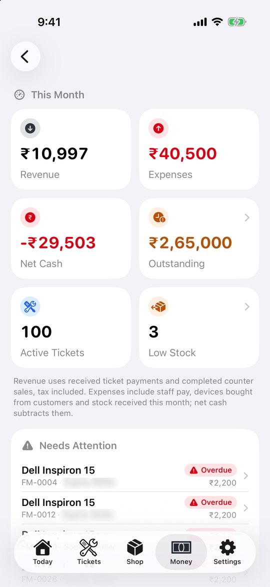 Business insights with revenue and expenses